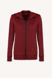 Merino mikina na zip s kapucí dámská – bordo (250 g)