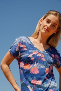 Merino tričko s výstřihem do V dámské – tengoku (135 g)