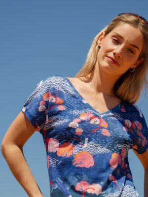 Merino tričko s výstřihem do V dámské – tengoku (135 g)