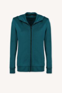 Merino mikina na zip s kapucí dámská – petrol (250 g)