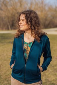 Merino mikina na zip s kapucí dámská – petrol (250 g)