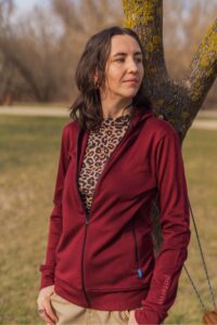Merino mikina na zip s kapucí dámská – bordo (250 g)