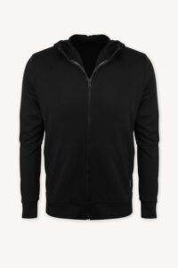 Merino mikina na zip s kapucí pánská – černá (250 g)