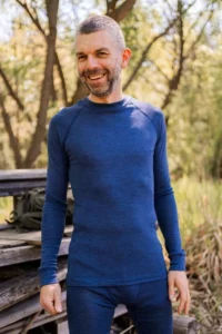 Merino termoprádlo top s dlouhým rukávem a stojáčkem pánské – denim (180 g)