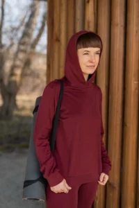 Merino mikina s kapucí dámská – bordo (250 g)