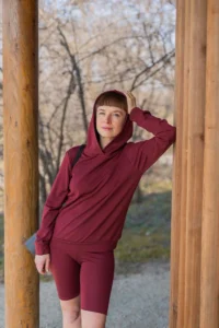 Merino mikina s kapucí dámská – bordo (250 g)