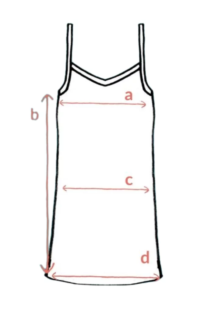 Čárový výkres Merino SKIN dlouhá spodní košilka na ramínka - černá (135 g), 100% merino vlna, vodítka měření a-d se šipkami.