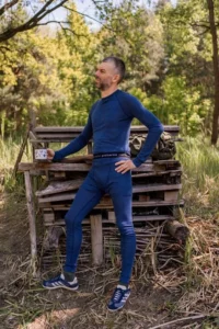 Pánské merino termoprádlo set (tričko + legíny) – denim (180 g)