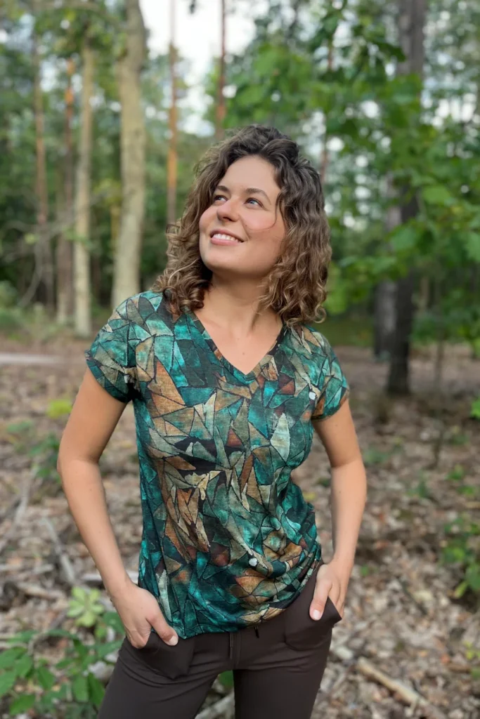 Merino tričko s výstřihem do V dámské – green gorpcore (135 g)