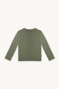Merino tričko s dlouhým rukávem dětské – tlumená olivová (120 g)
