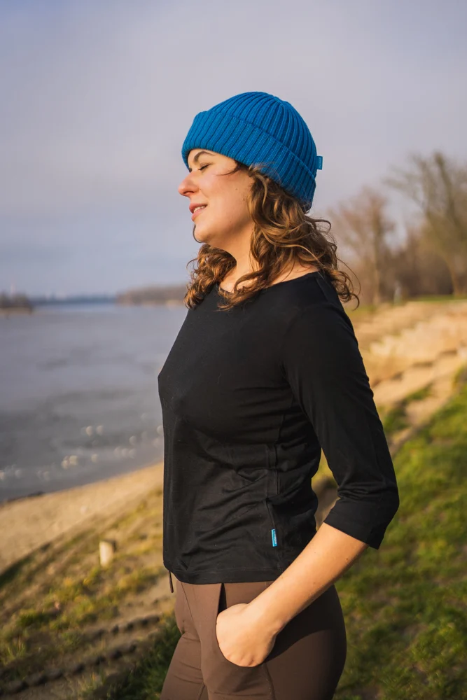 Merino tričko s 3/4 rukávem dámské – černé (135 g) - M