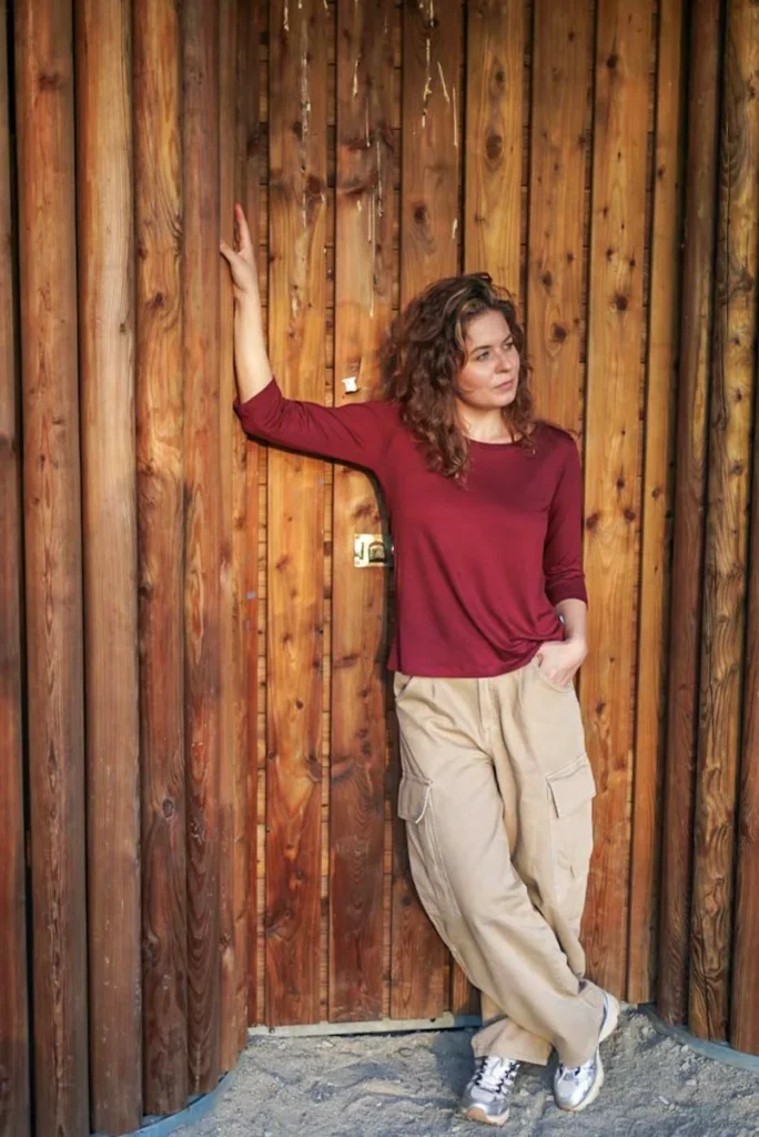 Merino tričko s 3/4 rukávem dámské – bordo (135 g)