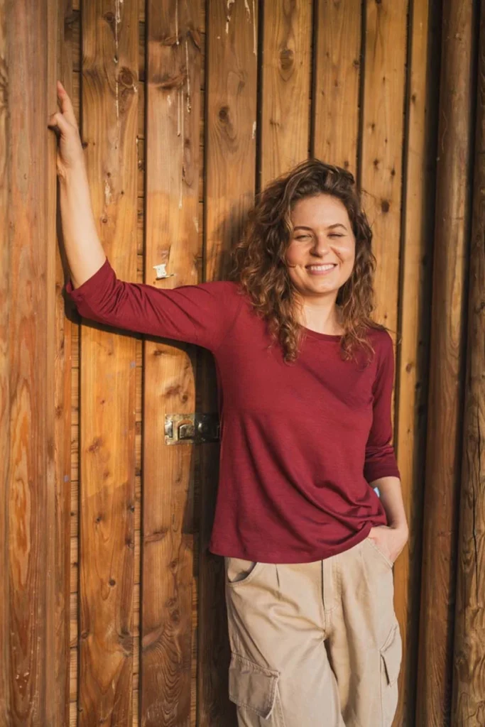 Merino tričko s 3/4 rukávem dámské – bordo (135 g)