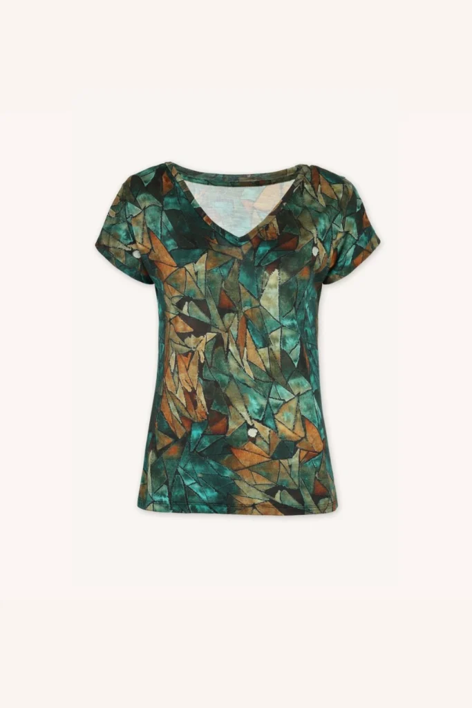 Merino tričko s výstřihem do V dámské – green gorpcore (135 g)