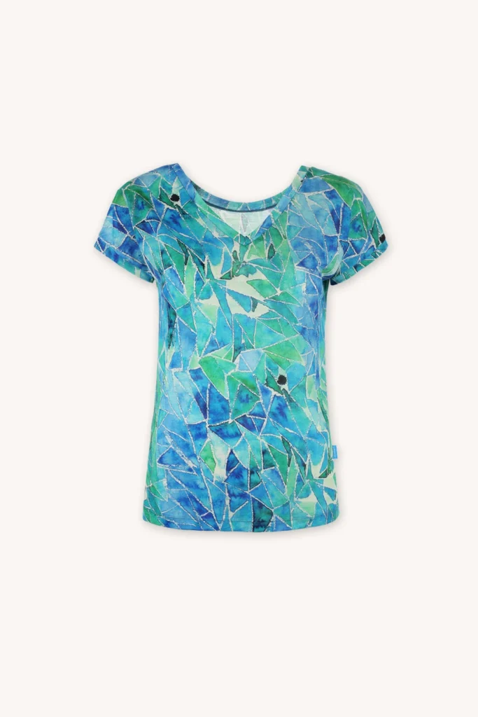 Merino tričko s výstřihem do V dámské – blue gorpcore (135 g)