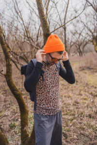 Merino tričko s dlouhým raglánovým rukávem pánské – leopard (135 g)
