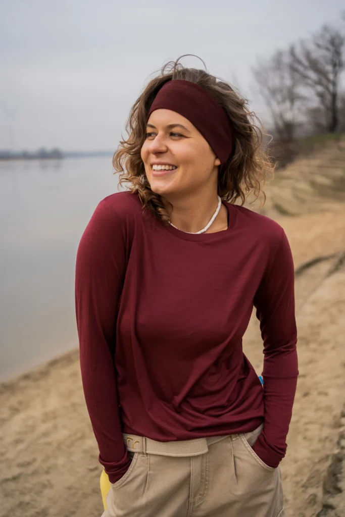 Merino tričko s dlouhým rukávem dámské – bordo (135 g)