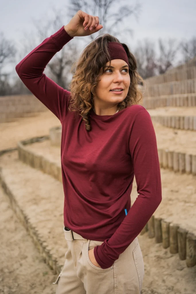 Merino tričko s dlouhým rukávem dámské – bordo (135 g)
