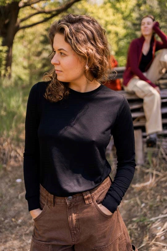 Merino tričko s dlouhým rukávem dámské – černé (135 g)