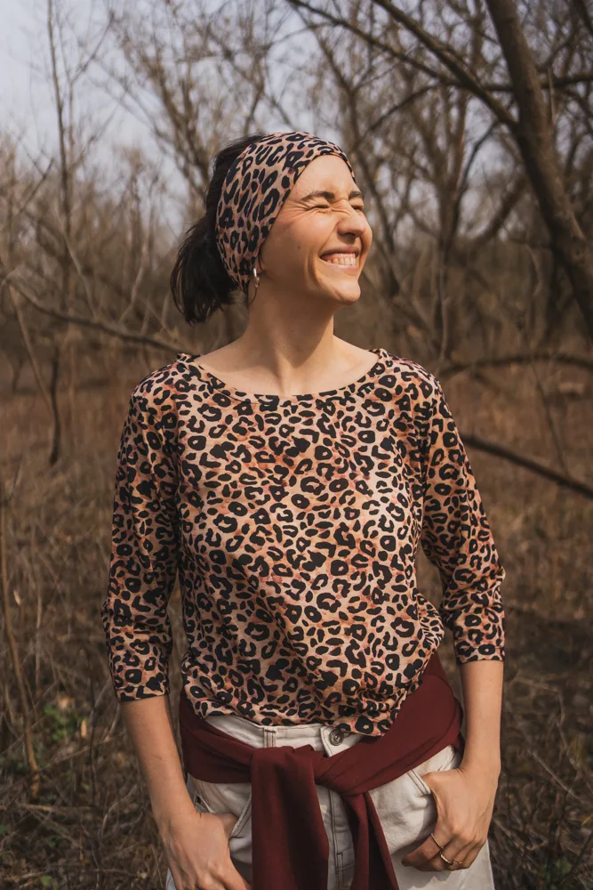 Merino tričko s 3/4 rukávem dámské – leopard (135 g)