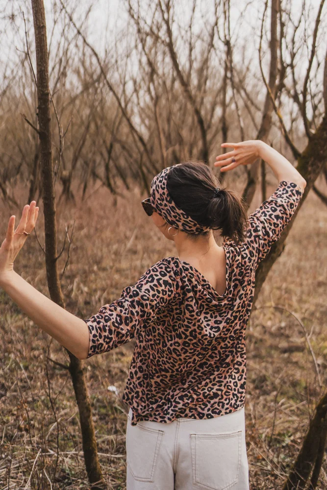 Merino tričko s 3/4 rukávem dámské – leopard (135 g)