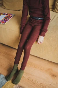 Merino termoprádlo legíny dětské – bordo (180 g)