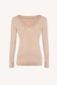 Merino SKIN spodní triko s dlouhým rukávem a výstřihem do V dámské – tělové  (135 g)