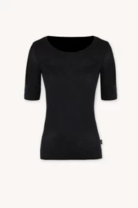 Merino SKIN spodní triko s krátkým rukávem a výstřihem do U dámské – černé (135 g)
