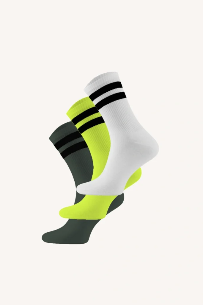 Trojbalení: merino trekingové ponožky – olivová, bílá, neonově žlutá