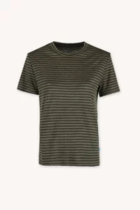 Merino tričko s krátkým rukávem dámské – olivové pruhy (145 g)