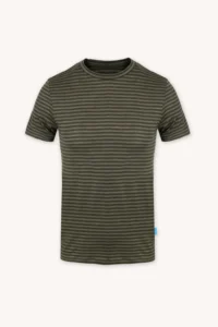 Merino tričko s krátkým rukávem pánské – olivové pruhy (145 g)