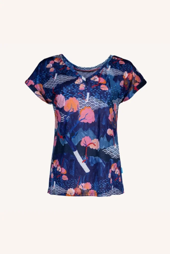 Merino tričko s výstřihem do V dámské – tengoku (135 g)