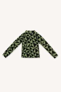 Merino termoprádlo top s dlouhým rukávem dětské – olivové trojúhelníky (190 g)