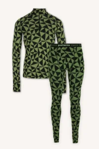Pánské merino termoprádlo set (tričko + legíny) – olivové trojúhelníky (190 g)