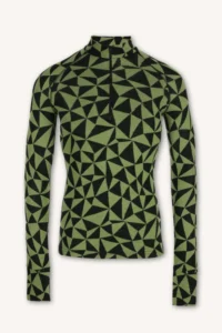 Merino termoprádlo top se zipem u krku pánské – olivové trojúhelníky (190 g)