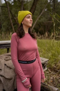 Merino termoprádlo top s dlouhým rukávem a stojáčkem dámské – starorůžová (180 g)