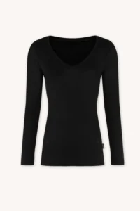 Merino SKIN spodní triko s dlouhým rukávem a výstřihem do V dámské – černé (135 g)