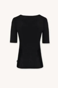Merino SKIN spodní triko s krátkým rukávem a výstřihem do V dámské – černé (135 g)