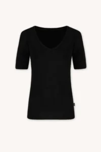 Merino SKIN spodní triko s krátkým rukávem a výstřihem do V dámské – černé (135 g)