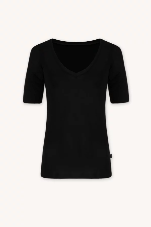Merino SKIN spodní triko s krátkým rukávem a výstřihem do V dámské – černé (135 g)