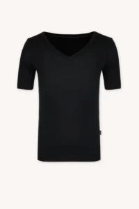 Merino SKIN tričko pod košili s krátkým rukávem a výstřihem do V pánské – černé (135 g)