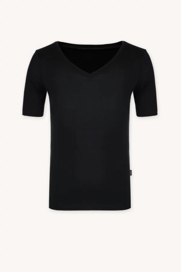 Merino SKIN tričko pod košili s krátkým rukávem a výstřihem do V pánské – černé (135 g)