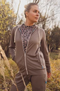Merino mikina na zip s kapucí dámská – mocha (250 g)