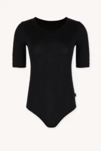 Merino SKIN body s krátkým rukávem s výstřihem do U dámské – černé (135 g)
