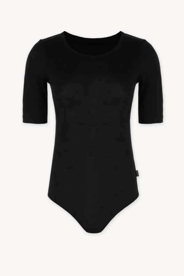 Merino SKIN body s krátkým rukávem s výstřihem do U dámské – černé (135 g)