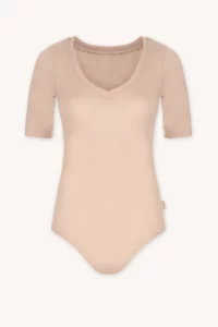 Merino SKIN body s krátkým rukávem s výstřihem do V dámské – tělové (135 g)