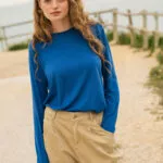 Merino tričko s dlouhým rukávem dámské – kobaltové (135 g)