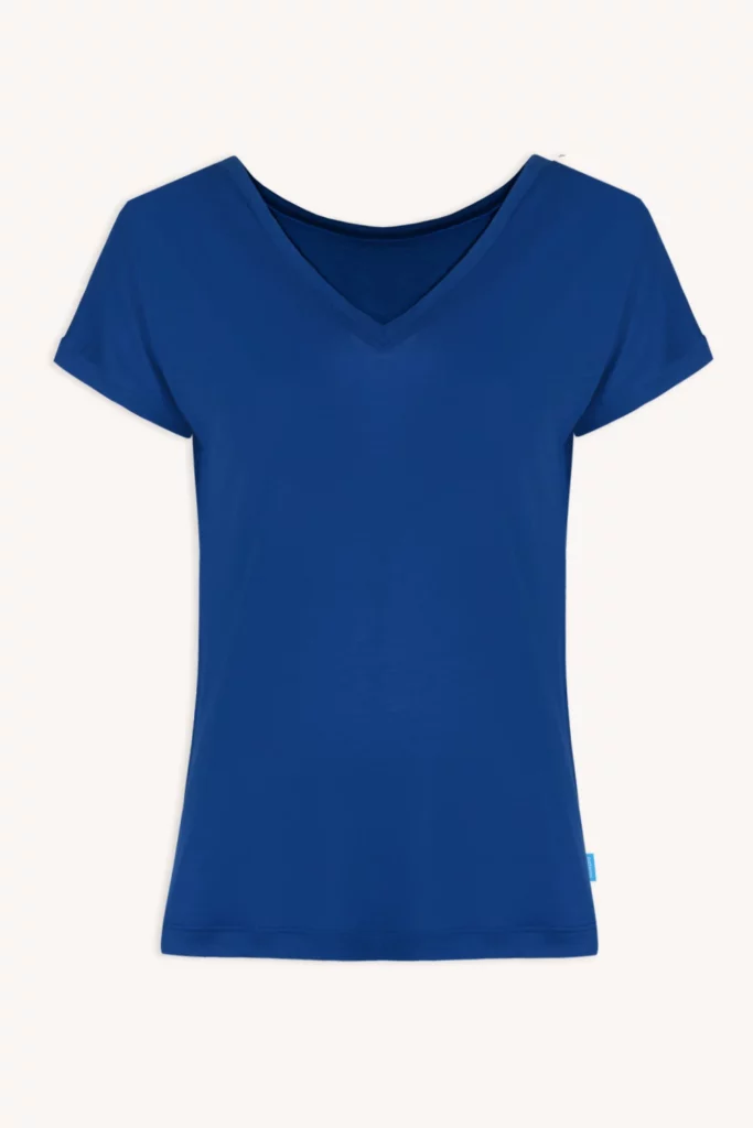 Merino tričko s výstřihem do V dámské – kobaltové (135 g)