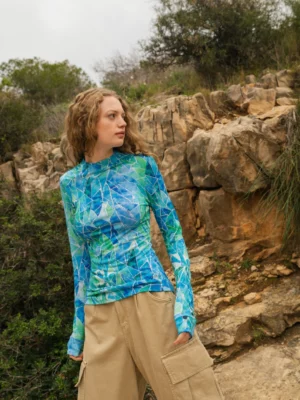 Koszulka z wełny merino ze stójką active damska blue gorpcore