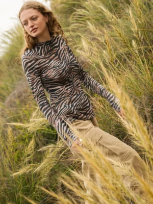 Merino tričko active s stojáčkem dámské - zebra (135 g)